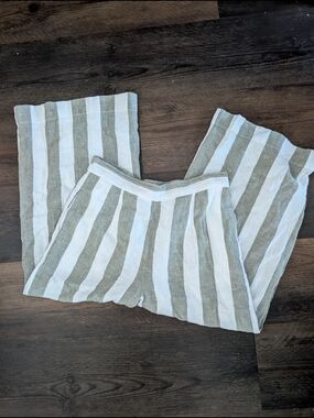 Beachlunchlounge Linen Cotton Wide Leg Summer Pants xs Green White